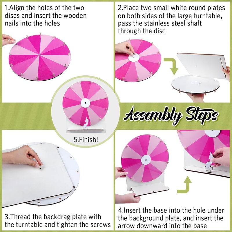 Memorywuu 11.4 Inch Spinning Wheel Erasable Raffle Spin The Wheel Game with Stand and Arrow Wooden Prize Tabletop Spinner Raffle Roulette for Wedding Family Bridal Party Baby Shower Games(Pink) - Image 3